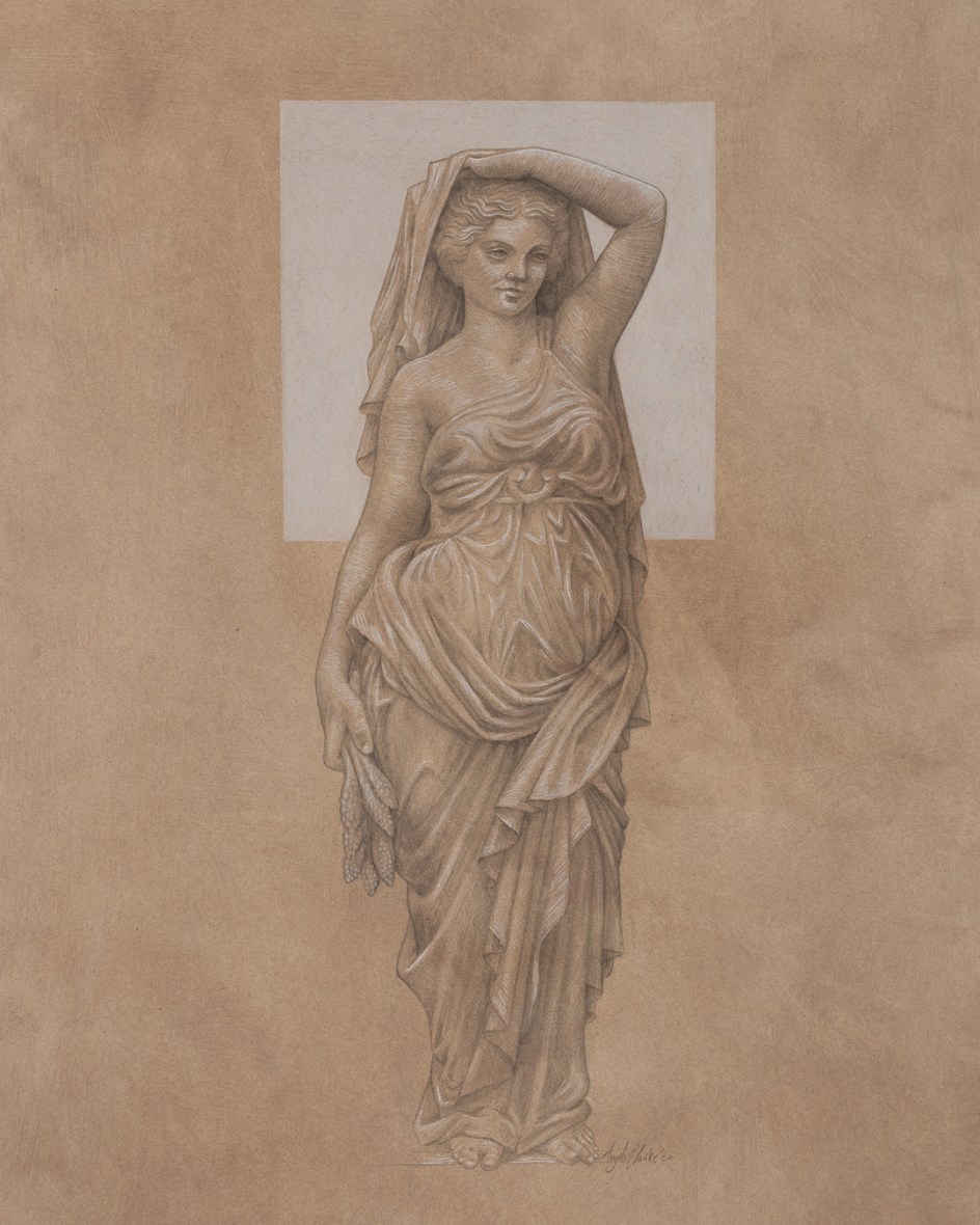 Silverpoint drawing of Karyatides